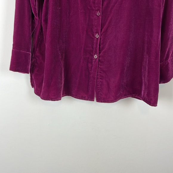 Denim & Co Velvet Long Sleeve Button Down Womens L Wine Color Stretch Blouse - Picture 2 of 8